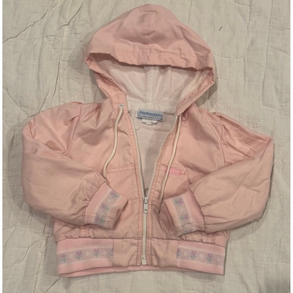 OshKosh B'gosh Other - Vintage OshKosh Bgosh Pink Hooded Bomber Jacket Floral Trim Girls Size 3 Toddler